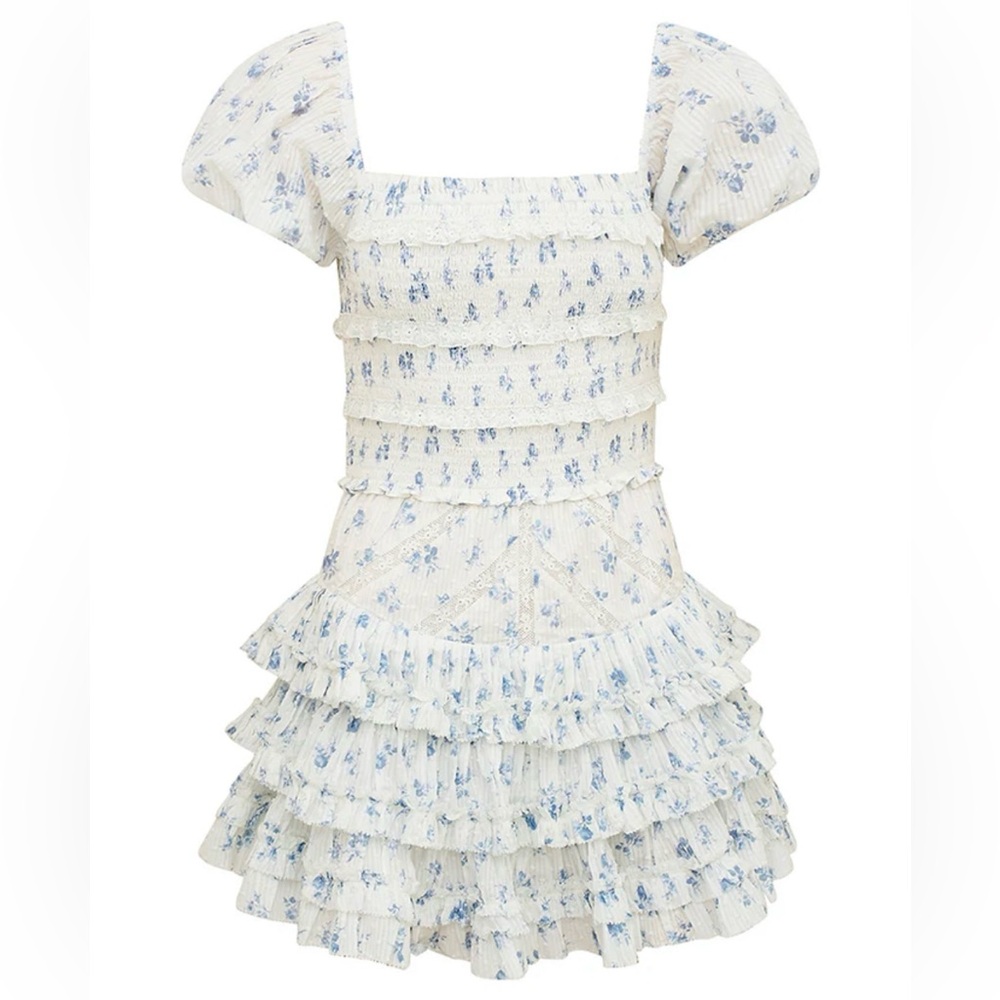 Love Shack Fancy Fellows Floral Mini dress. Size XS. Color Ashen Blue